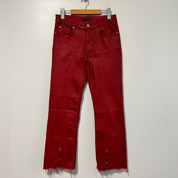Zara Trafaluc Red Coated Denim Jeans with Zipper - 6 - Picture 2 of 11